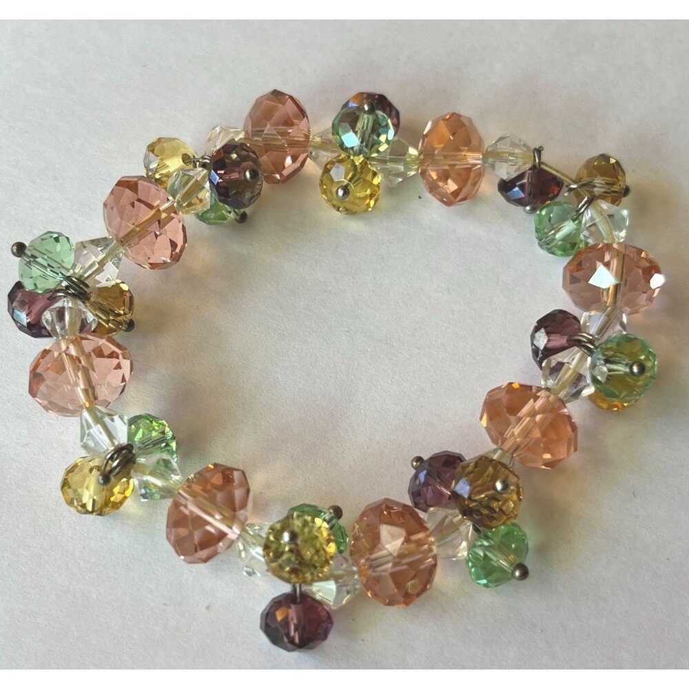 Faceted Glass Crystal Cluster Stretch Bracelet Pastel Spring Summer
